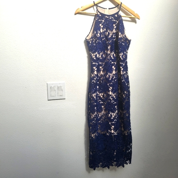 Keepsake dress nude with royal blue knee length - Picture 2 of 11